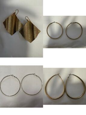 Hoop & Gold Tone Earrings Bundle 4 Pairs Mixed Styles Minimal Everyday Jewelry